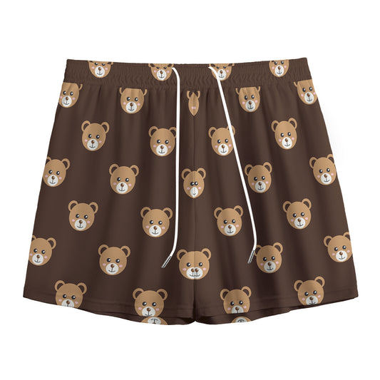 Cute Baby Grizzly Bear Pattern Print Mesh Shorts