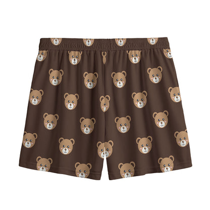 Cute Baby Grizzly Bear Pattern Print Mesh Shorts