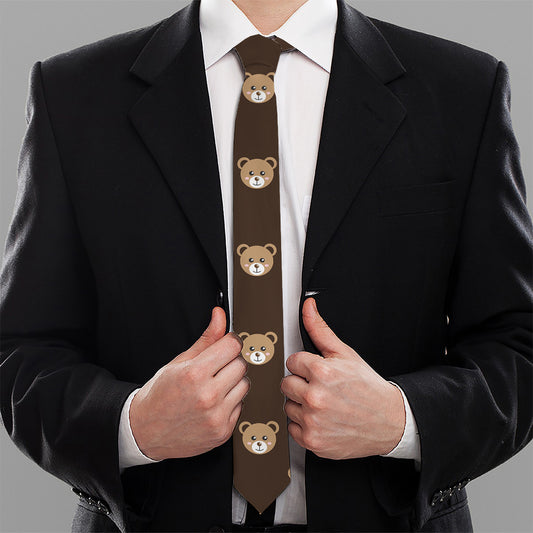 Cute Baby Grizzly Bear Pattern Print Necktie