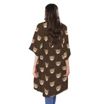 Cute Baby Grizzly Bear Pattern Print Open Front Beach Cover Up