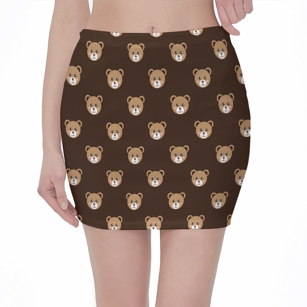 Cute Baby Grizzly Bear Pattern Print Pencil Mini Skirt