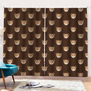 Cute Baby Grizzly Bear Pattern Print Pencil Pleat Curtains