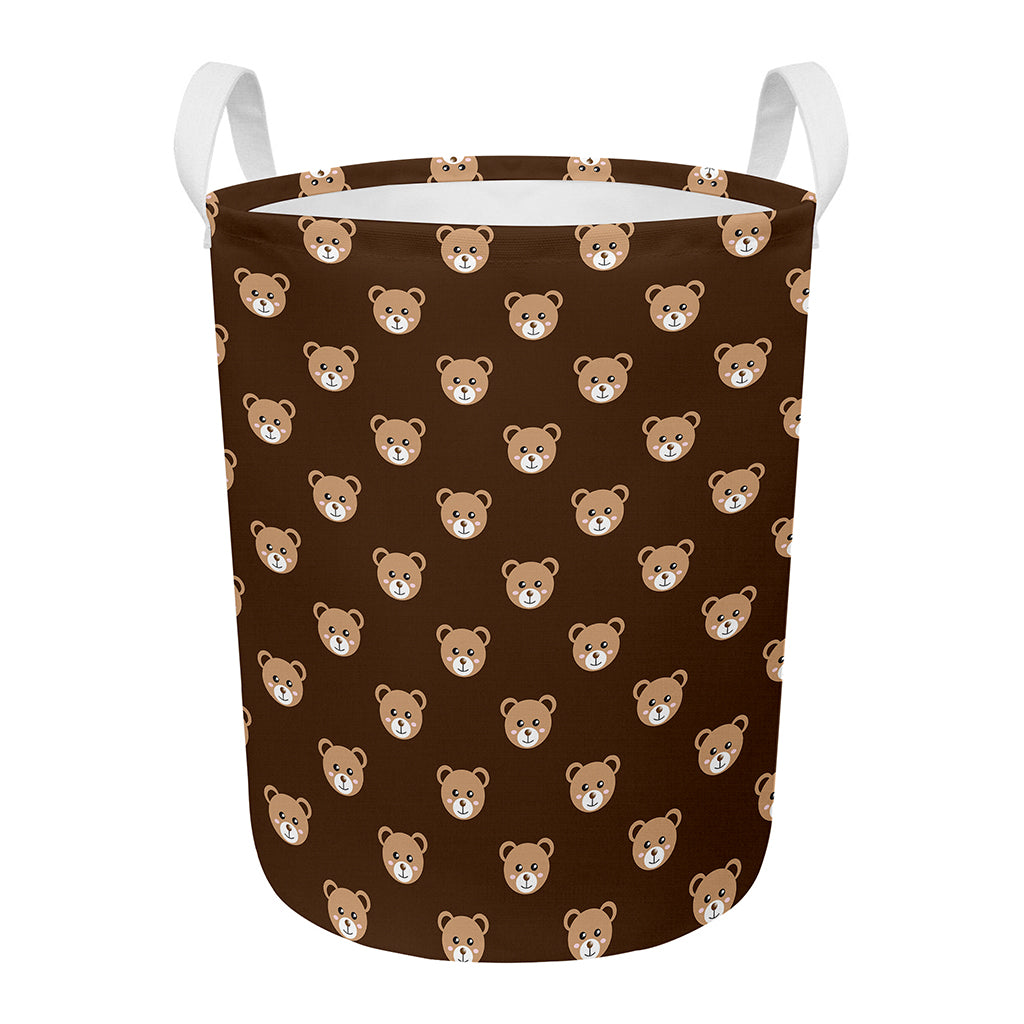 Cute Baby Grizzly Bear Pattern Print Round Laundry Basket