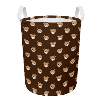 Cute Baby Grizzly Bear Pattern Print Round Laundry Basket