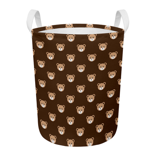 Cute Baby Grizzly Bear Pattern Print Round Laundry Basket
