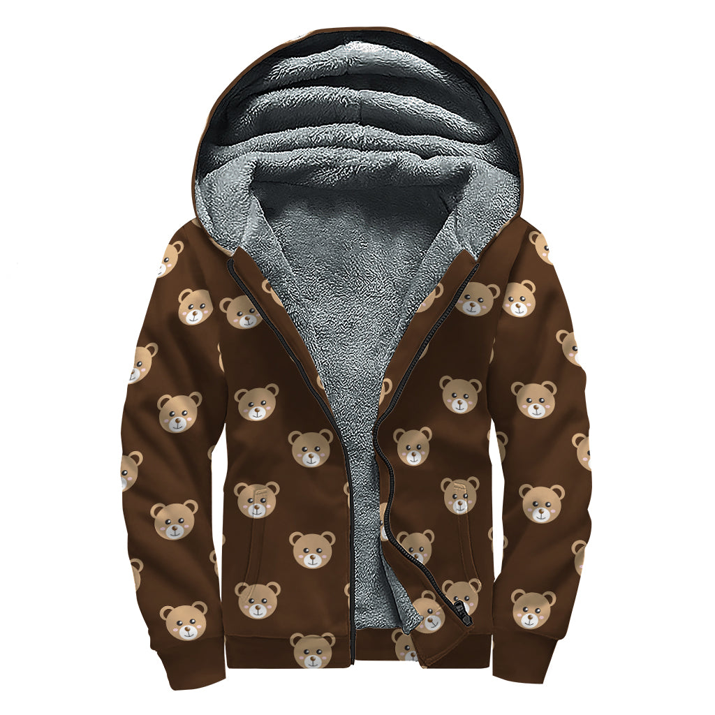 Cute Baby Grizzly Bear Pattern Print Sherpa Lined Zip Up Hoodie