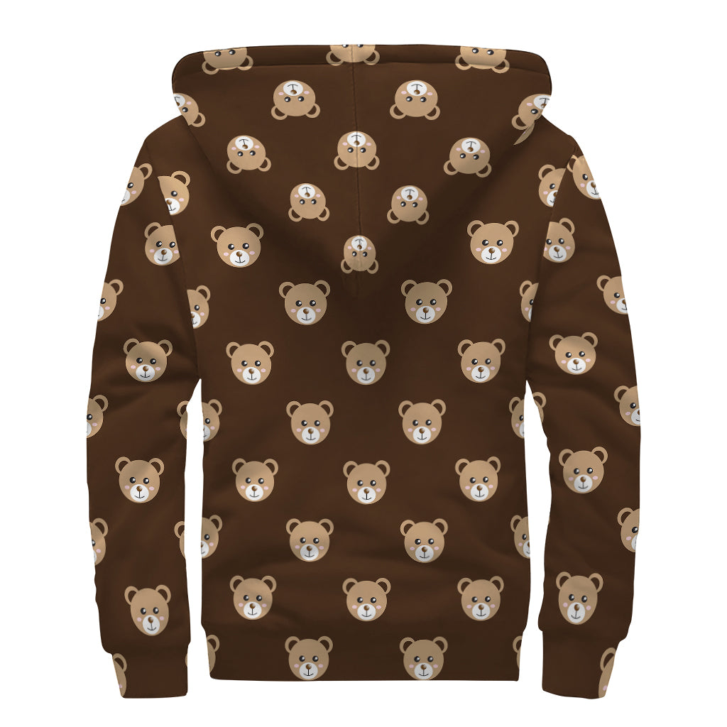 Cute Baby Grizzly Bear Pattern Print Sherpa Lined Zip Up Hoodie