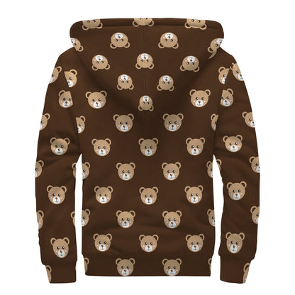 Cute Baby Grizzly Bear Pattern Print Sherpa Lined Zip Up Hoodie