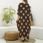 Cute Baby Grizzly Bear Pattern Print Silk V-Neck Kaftan Dress