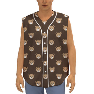 Cute Baby Grizzly Bear Pattern Print Sleeveless Baseball Jersey