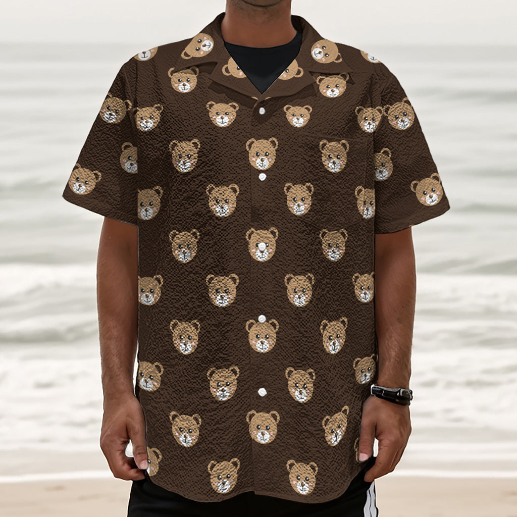 Cute Baby Grizzly Bear Pattern Print Textured Short Sleeve Shirt