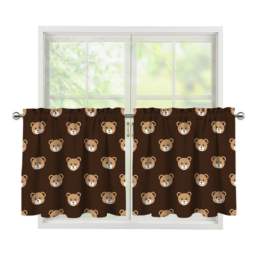 Cute Baby Grizzly Bear Pattern Print Tier Curtains