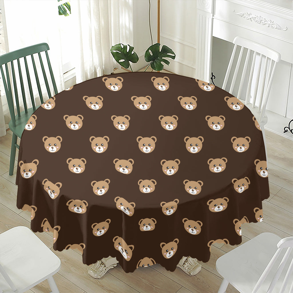 Cute Baby Grizzly Bear Pattern Print Waterproof Round Tablecloth