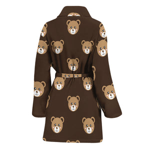 Cute Baby Grizzly Bear Pattern Print Women's Bathrobe