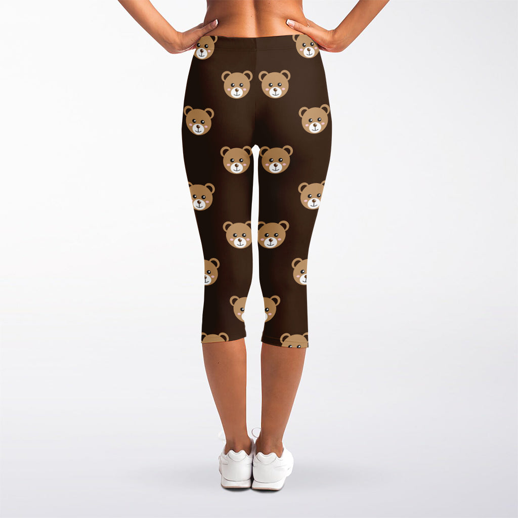 Cute Baby Grizzly Bear Pattern Print Women's Capri Leggings