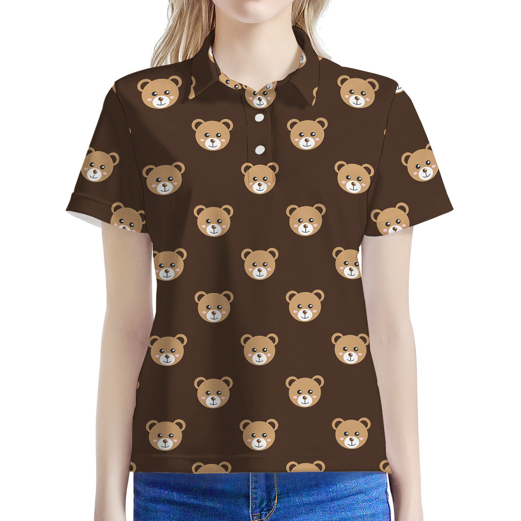 Cute Baby Grizzly Bear Pattern Print Women's Polo Shirt