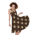 Cute Baby Grizzly Bear Pattern Print Sleeveless Knee Length Dress