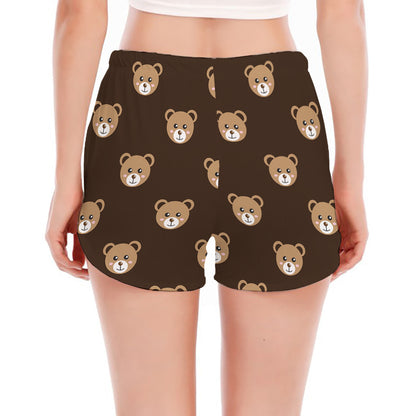Cute Baby Grizzly Bear Pattern Print Women's Split Running Shorts