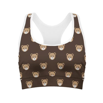 Cute Baby Grizzly Bear Pattern Print Women's Sports Bra