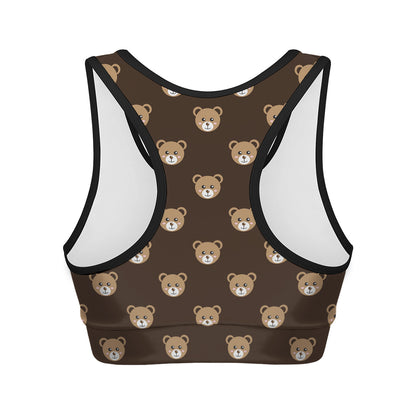 Cute Baby Grizzly Bear Pattern Print Women's Sports Bra