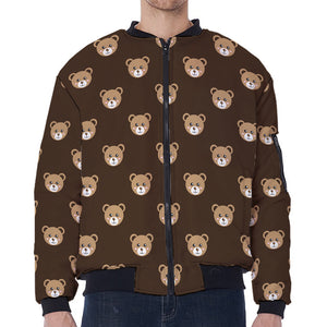 Cute Baby Grizzly Bear Pattern Print Zip Sleeve Bomber Jacket