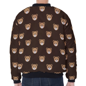 Cute Baby Grizzly Bear Pattern Print Zip Sleeve Bomber Jacket