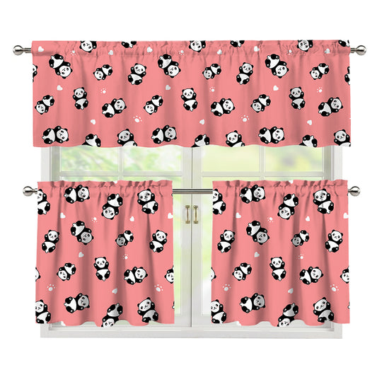 Cute Baby Panda Pattern Print 3 Piece Kitchen Curtains