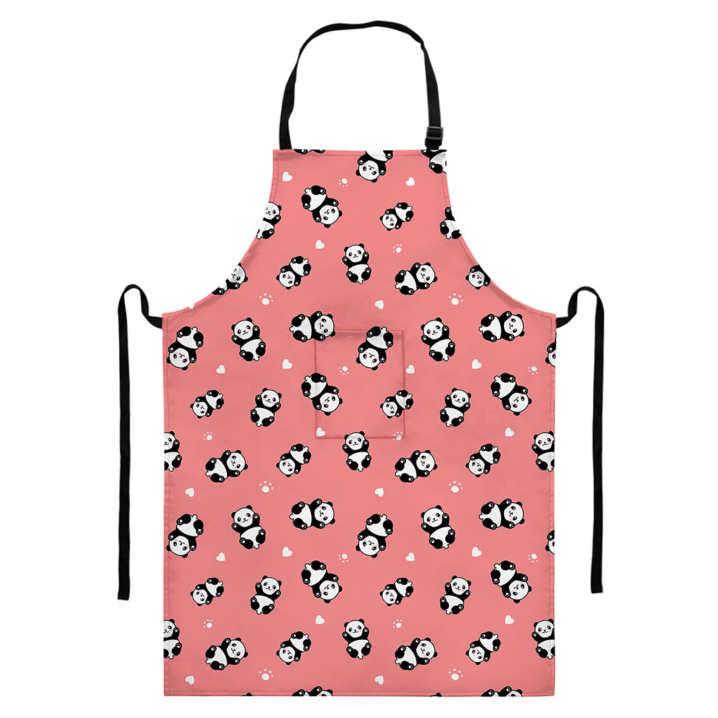 Cute Baby Panda Pattern Print Bib Apron With Pocket