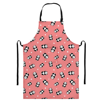 Cute Baby Panda Pattern Print Bib Apron With Pocket