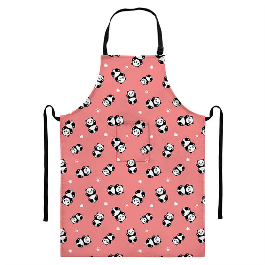 Cute Baby Panda Pattern Print Bib Apron With Pocket