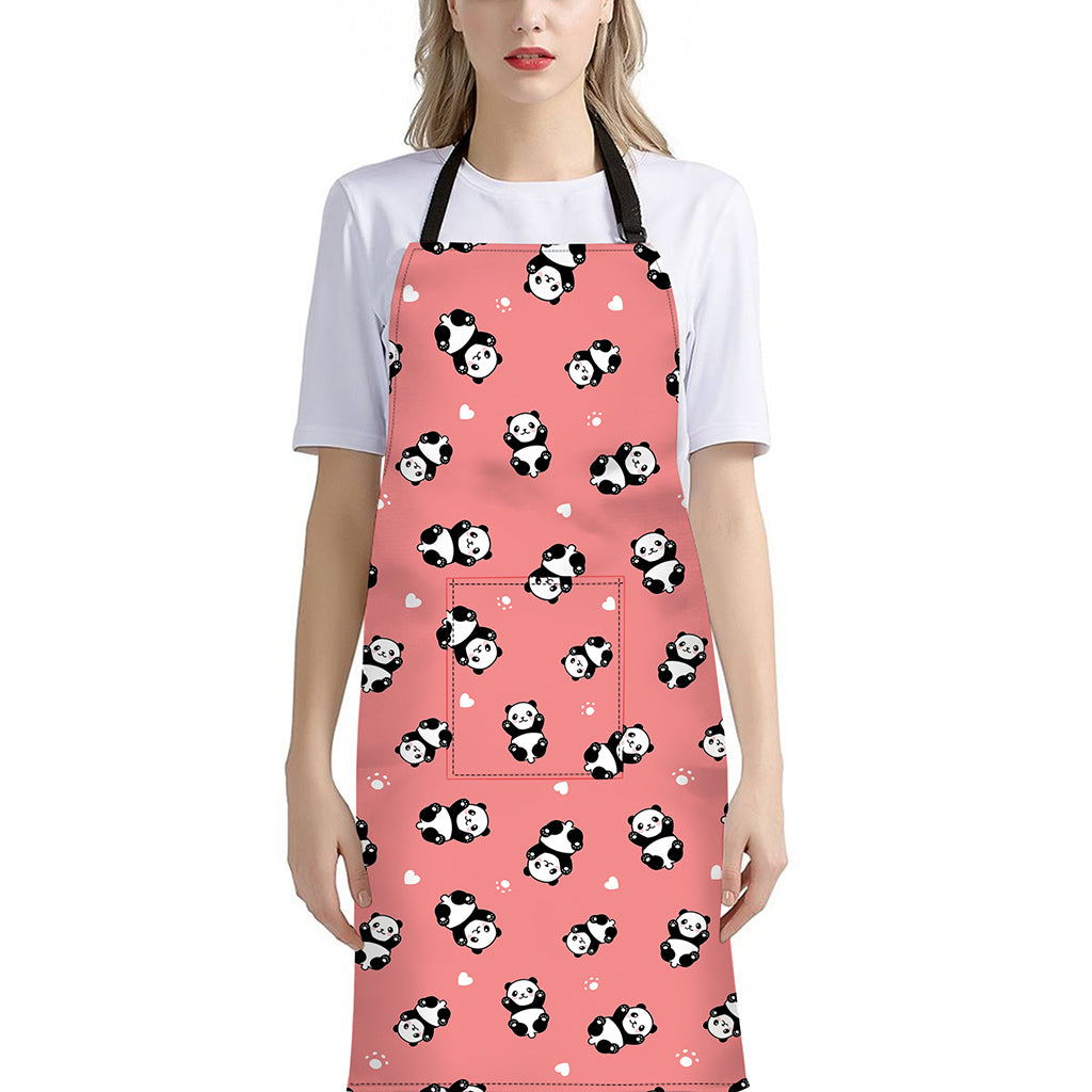 Cute Baby Panda Pattern Print Bib Apron With Pocket