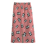 Cute Baby Panda Pattern Print Cotton Front Slit Maxi Skirt
