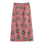 Cute Baby Panda Pattern Print Cotton Front Slit Maxi Skirt