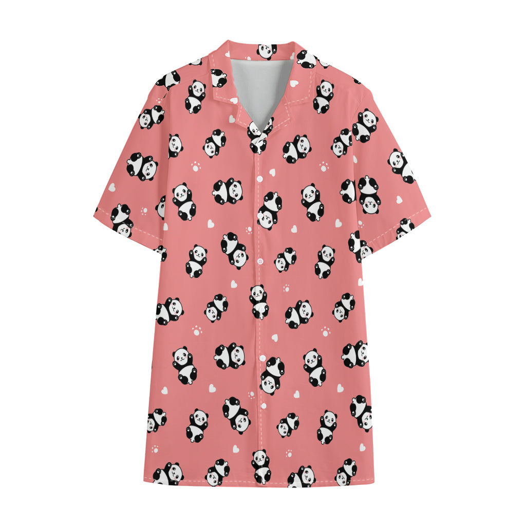 Cute Baby Panda Pattern Print Cotton Hawaiian Shirt