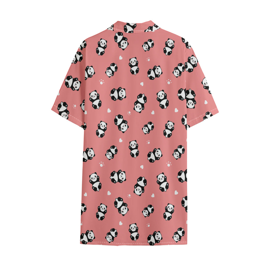 Cute Baby Panda Pattern Print Cotton Hawaiian Shirt