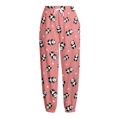 Cute Baby Panda Pattern Print Fleece Lined Knit Pants