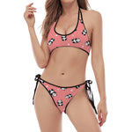 Cute Baby Panda Pattern Print Halter Scoop Tie Side Bikini