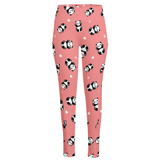 Cute Baby Panda Pattern Print High-Waisted Pocket Leggings