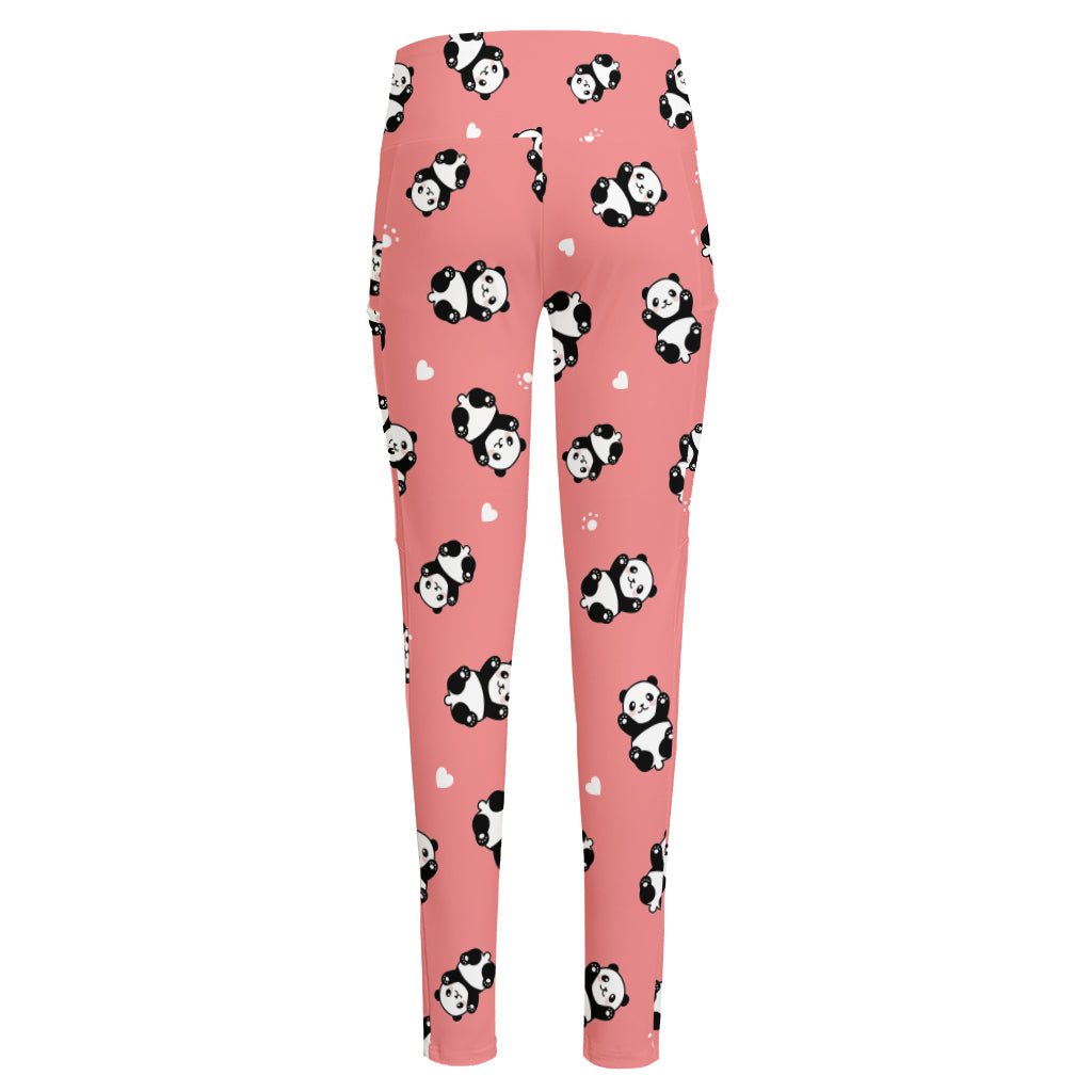 Cute Baby Panda Pattern Print High-Waisted Pocket Leggings