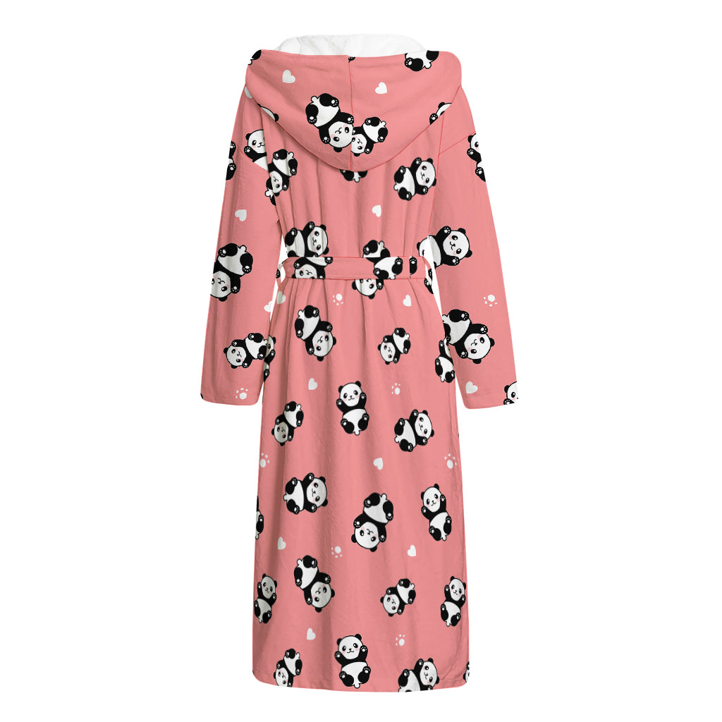 Cute Baby Panda Pattern Print Hooded Bathrobe