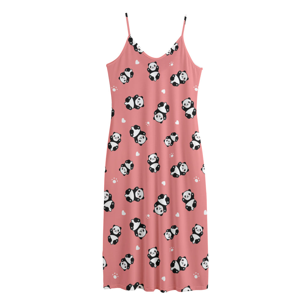 Cute Baby Panda Pattern Print Jersey Midi Cami Dress