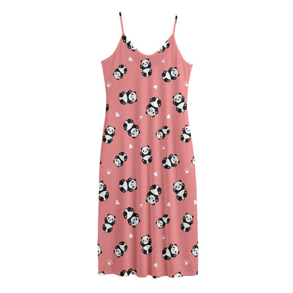 Cute Baby Panda Pattern Print Jersey Midi Cami Dress