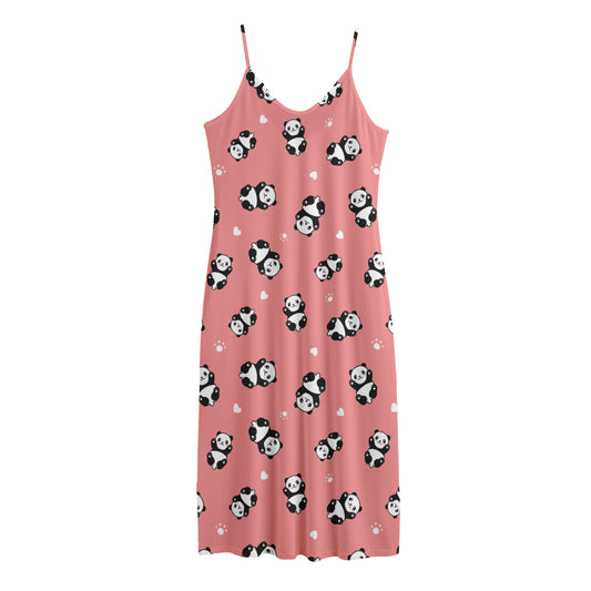 Cute Baby Panda Pattern Print Jersey Midi Cami Dress