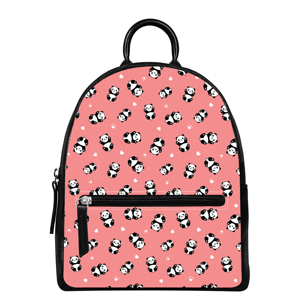Cute Baby Panda Pattern Print Leather Backpack