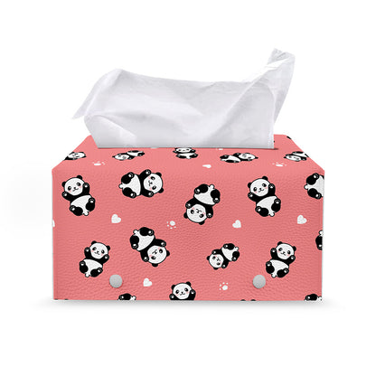 Cute Baby Panda Pattern Print Leather Tissue Box Cover