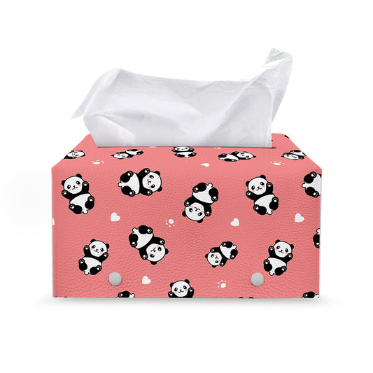 Cute Baby Panda Pattern Print Leather Tissue Box Cover