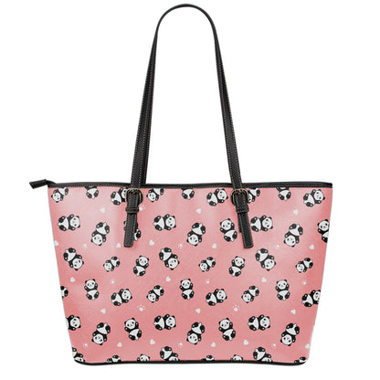 Cute Baby Panda Pattern Print Leather Tote Bag