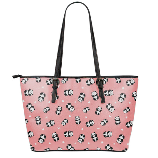 Cute Baby Panda Pattern Print Leather Tote Bag