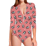 Cute Baby Panda Pattern Print Long Sleeve Swimsuit