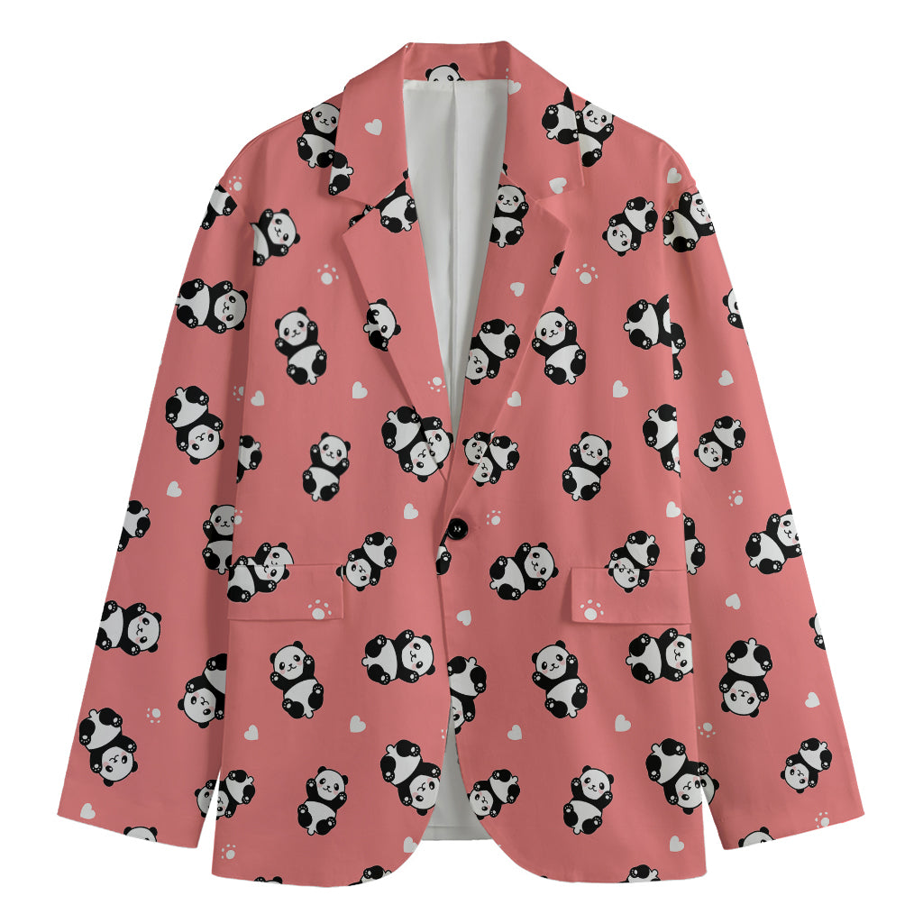 Cute Baby Panda Pattern Print Men's Cotton Blazer
